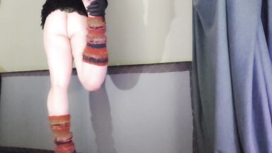 Rock Hard Sissy Works Out! Hawt Punk Exercises in Retro Inspired Outfit and Heels.