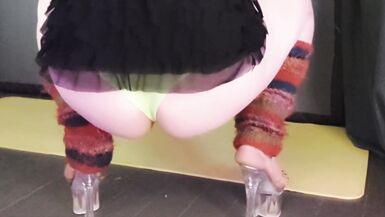 Rock Hard Sissy Works Out! Hawt Punk Exercises in Retro Inspired Outfit and Heels. - 8 image