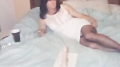 Crossdressing Cindylovs2dress sissy takes it in the a-hole with her 8" toy - 3 image