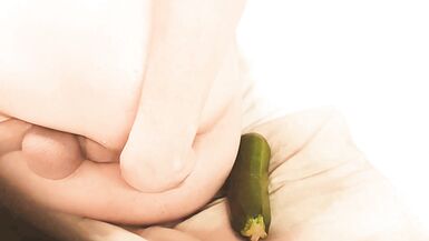 Sissy Trap Copulates Herself In The Booty And Creampies Herself After Stuffing A Massive Zucchini Up Her Booty - 11 image