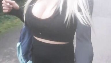 SIssyjenny88 Dilettante Crossdresser Biggest Large G-Cup Pointer Sisters Alone Outdoor Walk Part two in Constricted Leggings Jogger - 7 image