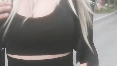 SIssyjenny88 Dilettante Crossdresser Biggest Large G-Cup Pointer Sisters Alone Outdoor Walk Part two in Constricted Leggings Jogger - 8 image