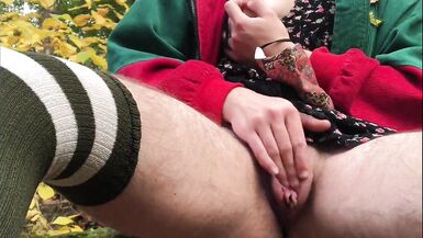 masturbating and cumming in the park! i think people saw across the creek!! - 5 image