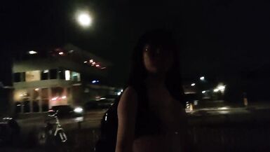 undressed breasty lady-boy masturbates and cums on sidewalk - 5 image