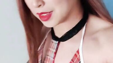 Schoolgirl sissy wench Bess gives herself a large agonorgasmos - 3 image