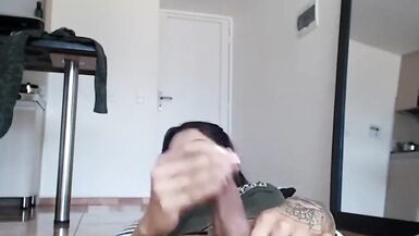 This Babe is a teenager trap hard jerking off her cock untill that babe cums - 10 image