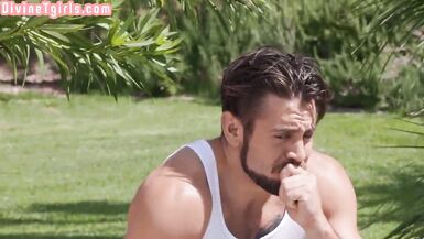 Divine TS mother I'd like to fuck with large fake love bubbles barebacked on the pool - 2 image