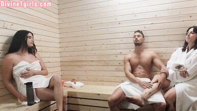 Bigass Tgirl playgirl enjoys bareback sex with BF in sauna - 3 image