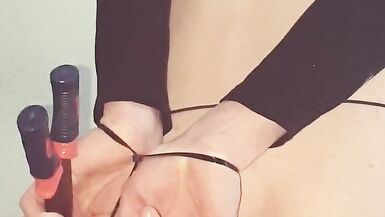 Julia riding vibrator with hands fastened behind her back and blindfold - 3 image