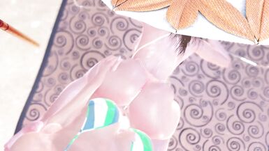 Animation bare beauty was sunbathing near the pool, it made the futanari beauty very concupiscent and they had sex - 7 image