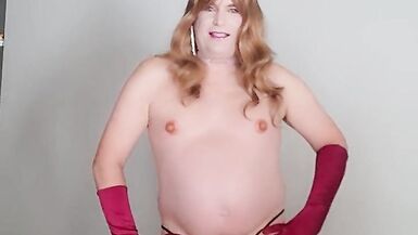 Greater Amount satin gloves, getting wicked in front of picture window. Pink vibe and pink leopard pants!