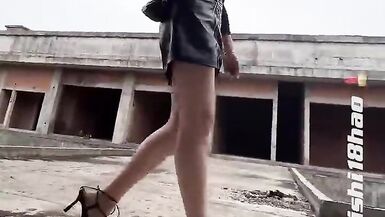 sissy walk and cum at the construction website - 11 image