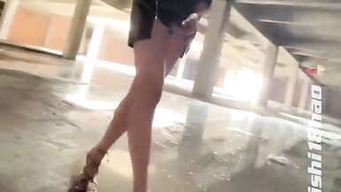 sissy walk and cum at the construction website - 9 image