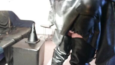 perv rubbercoat latex bessy huge marital-device riding - 5 image