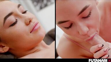 Cute Futanari explodes with massive facial jizz flow after oral sex - 9 image