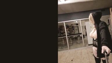 Large bazookas tiny cock sissy flashing at night in public - 6 image