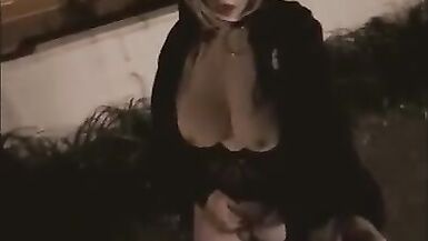 Large bazookas tiny cock sissy flashing at night in public - 8 image