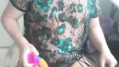 Femboy whore rides vibrator and eats own cum - 3 image