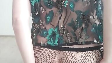 Femboy whore rides vibrator and eats own cum