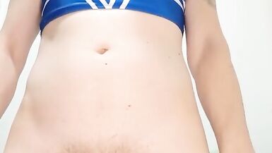 Naive femboy cheerleader unlocks his little stiffy  - 4 image