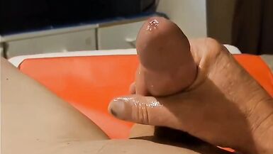 Massaging my cock exposed and teasing it until the cum dribbles out by itself to eventually explode on my tummy - 11 image