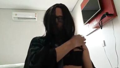 Sandra Zanerri in satin robe, hot, jerking hard dick Part 1 - 14 image