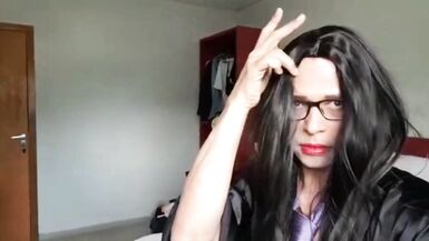 Sandra Zanerri in satin robe, hot, jerking hard dick Part 1 - 4 image