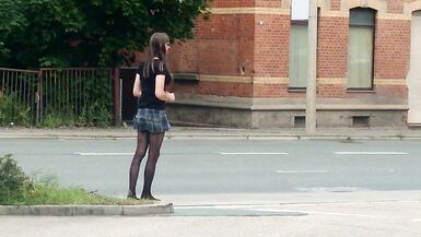 CrossDresser Lady-Boy in the short petticoat on the main street - 3 image