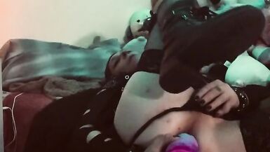 Rock trans gal destroys her wazoo with biggest anime sex tool