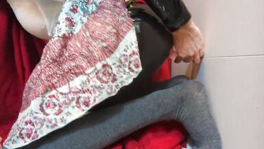 Excited sissy in underware over catsuit awkwardly toying her miniature gap - 7 image