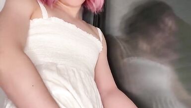 Beautiful bitch sissy slut in pink boots riding realistic dildo and cums - 2 image