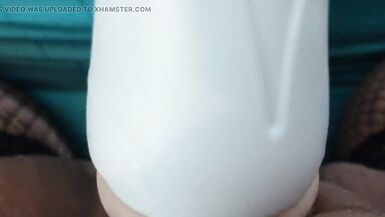 Chubby Tranny Fucks Pocket Pussy Machine POV Cumshot - 10 image