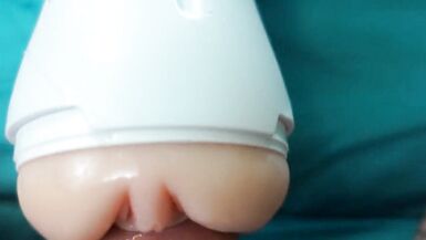 Chubby Tranny Fucks Pocket Pussy Machine POV Cumshot - 7 image