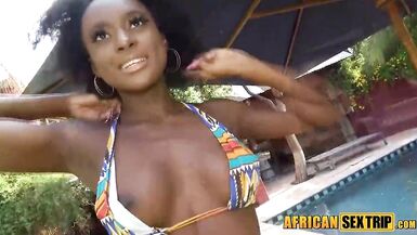 Fantastic Ebony Hottie Interracial Outdoor Public Blowjob By The Hotel Pool REAL! - 5 image