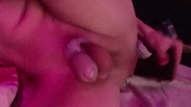 Caged sissy handsfree cums from anal