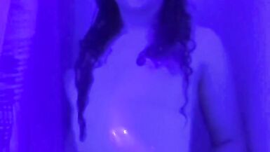 Cute Bikini Trans Girl Strips, Showers and Plays by Black Light - 10 image