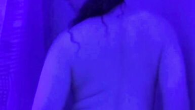 Cute Bikini Trans Girl Strips, Showers and Plays by Black Light - 11 image