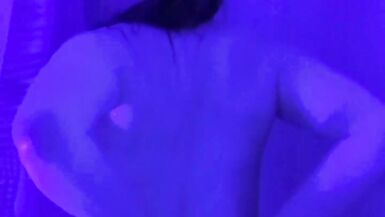 Cute Bikini Trans Girl Strips, Showers and Plays by Black Light - 13 image