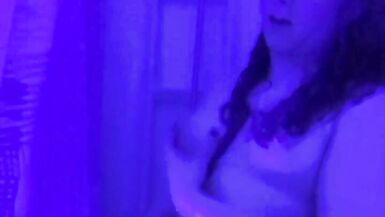 Cute Bikini Trans Girl Strips, Showers and Plays by Black Light - 15 image