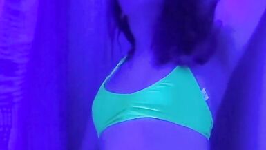 Cute Bikini Trans Girl Strips, Showers and Plays by Black Light
