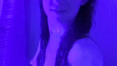 Cute Bikini Trans Girl Strips, Showers and Plays by Black Light - 9 image