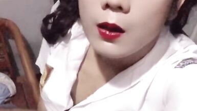 Crossdressing Highschool indonesia outfit and outdoor masturbation