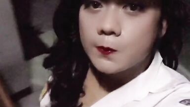 Crossdressing Highschool indonesia outfit and outdoor masturbation - 3 image