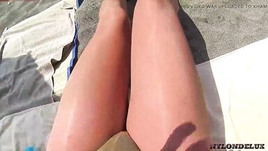 nylondelux nude pantyhose on the beach - 7 image