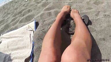 nylondelux nude pantyhose on the beach - 9 image