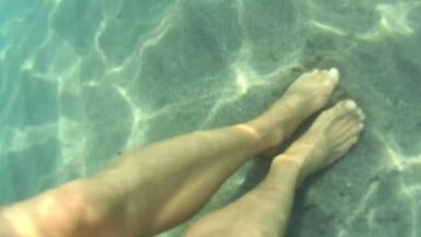 nylondelux nude pantyhose in the sea - 1 image