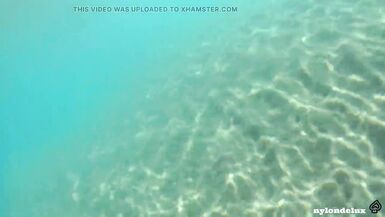 nylondelux in white pantyhose on the public beach - 10 image