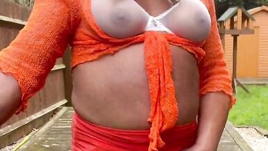 Amateur Crossdresser Kellycd2022 sexy milf masturbating and peeing in her panties stockings and heels outdoors - 11 image