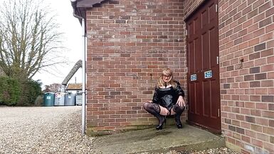 Tranny in PVC Masturbating in the Town - 4 image