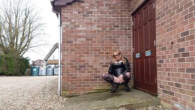 Tranny in PVC Masturbating in the Town - 5 image